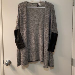 H&M Grey Cardigan with Faux Leather Sleeve